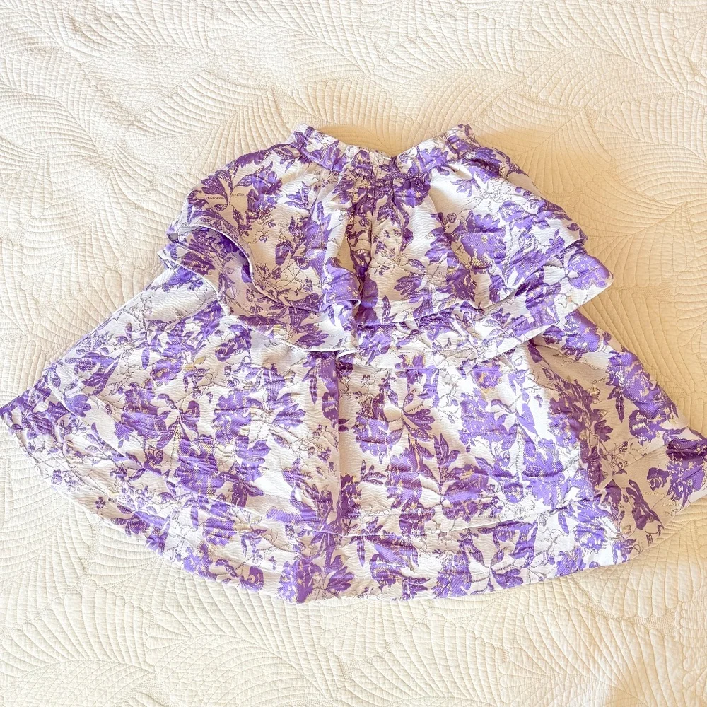 Buru Teagan Lavender Ruffle Tiered Brocade Midi Statement Dopamine Skirt Size S - Picture 12 of 15